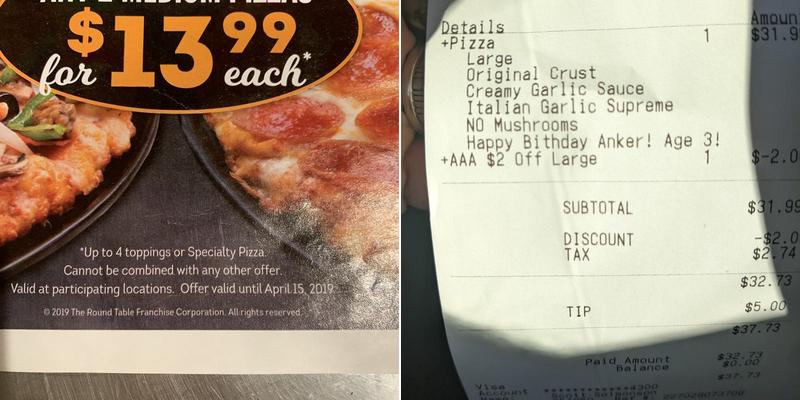 Round Table Pizza Menu