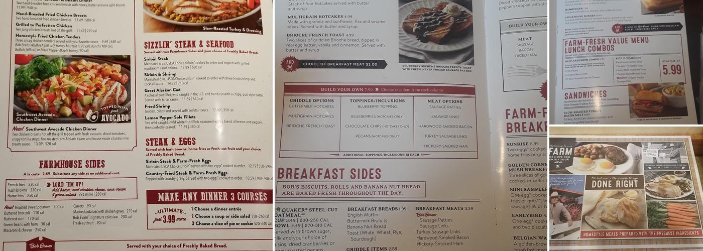 Bob Evans Menu