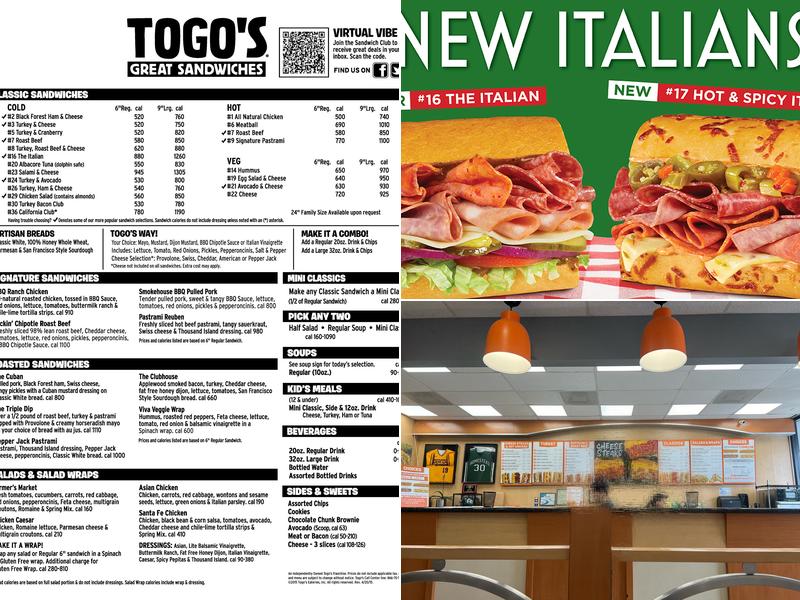 TOGO'S Sandwiches Menu