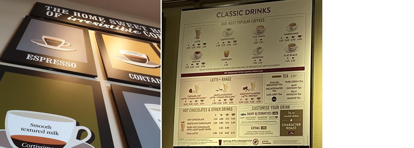 Costa Coffee Menu