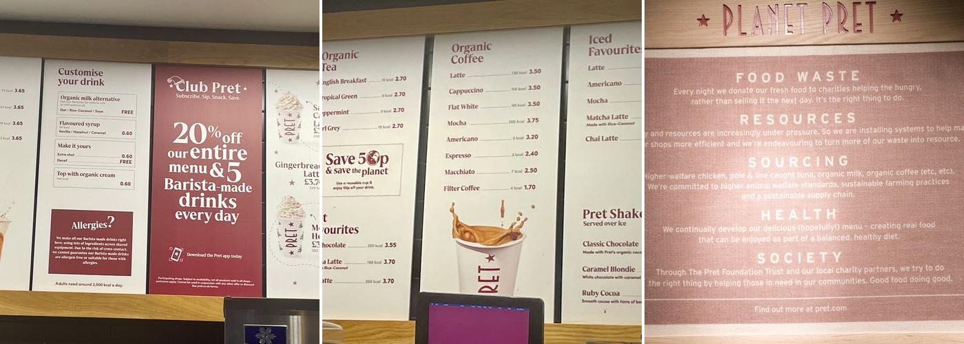 Pret A Manger Menu