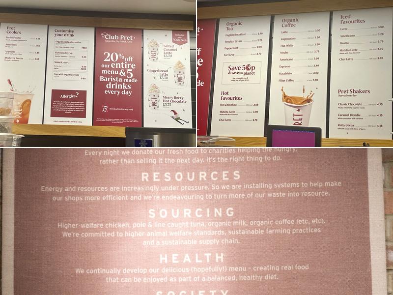 Pret A Manger Menu
