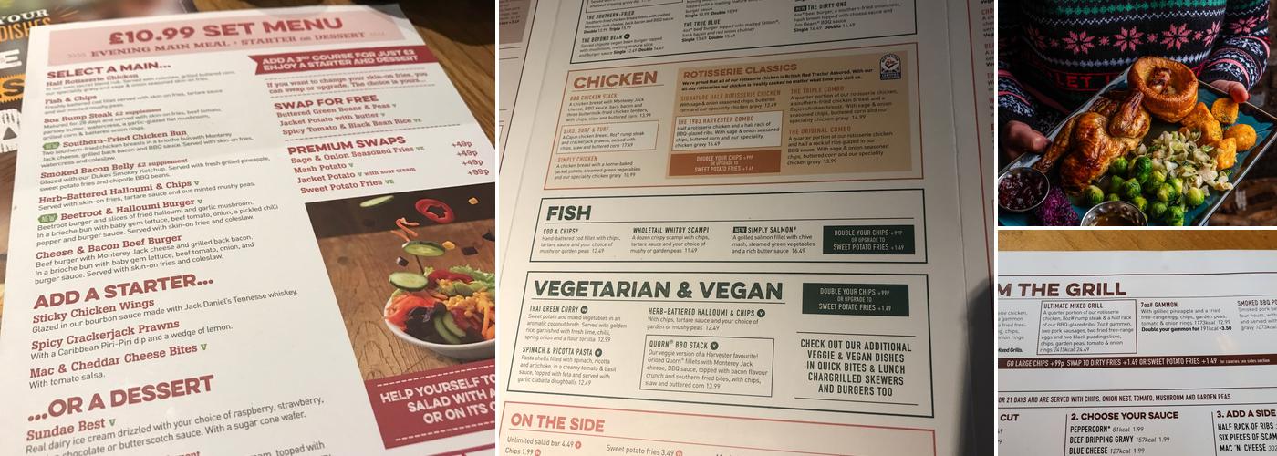 Harvester Fountain Milton Keynes Menu