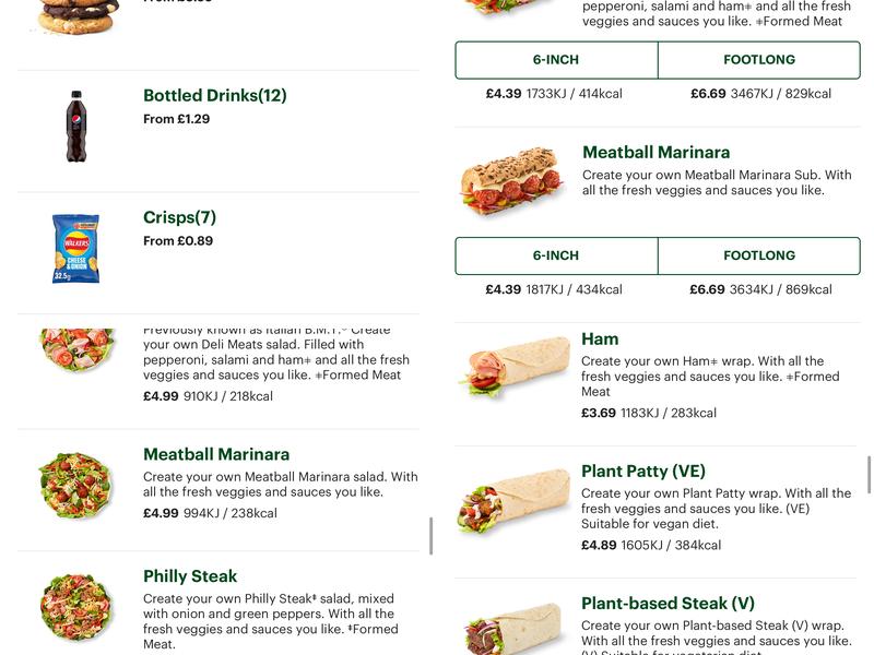Subway Menu