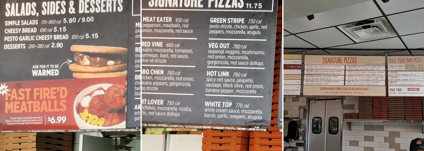 Blaze Pizza Menu