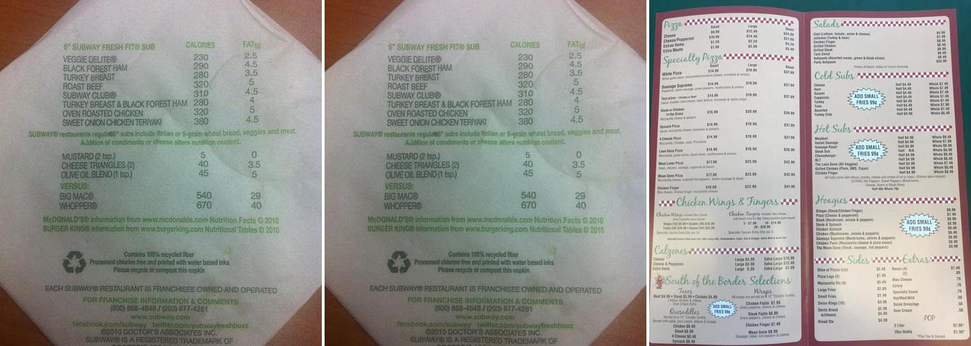 Subway Menu