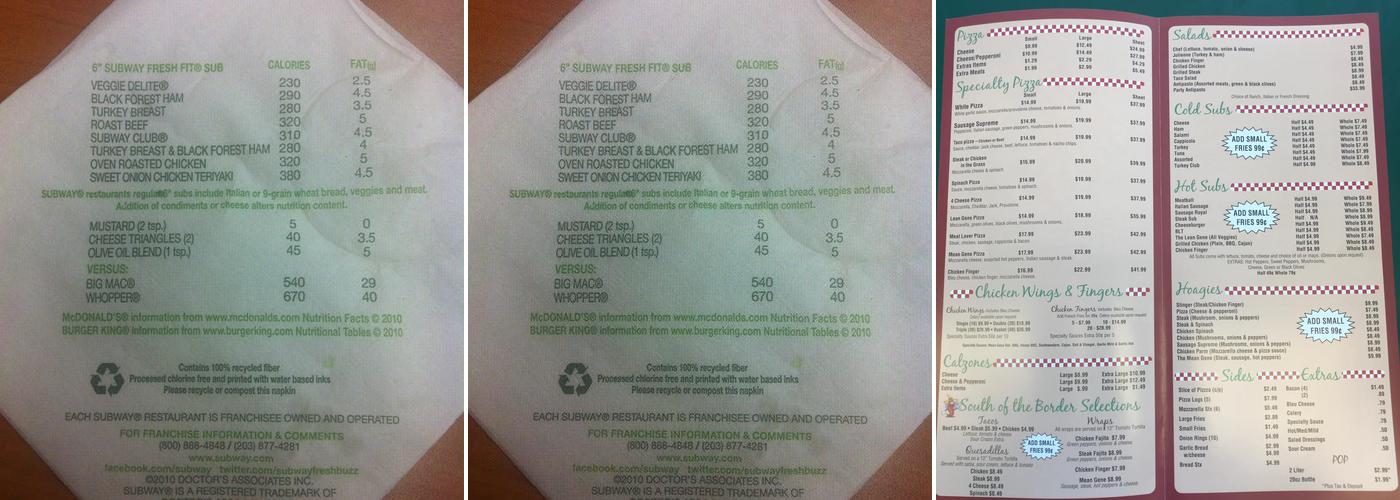 Subway Menu