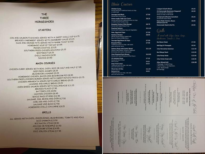 The Three Horseshoes Inn Menu