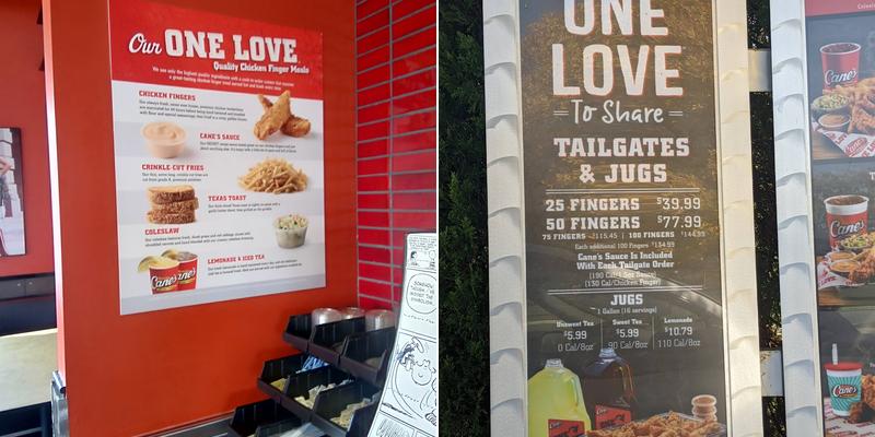 Raising Cane's Chicken Fingers Menu