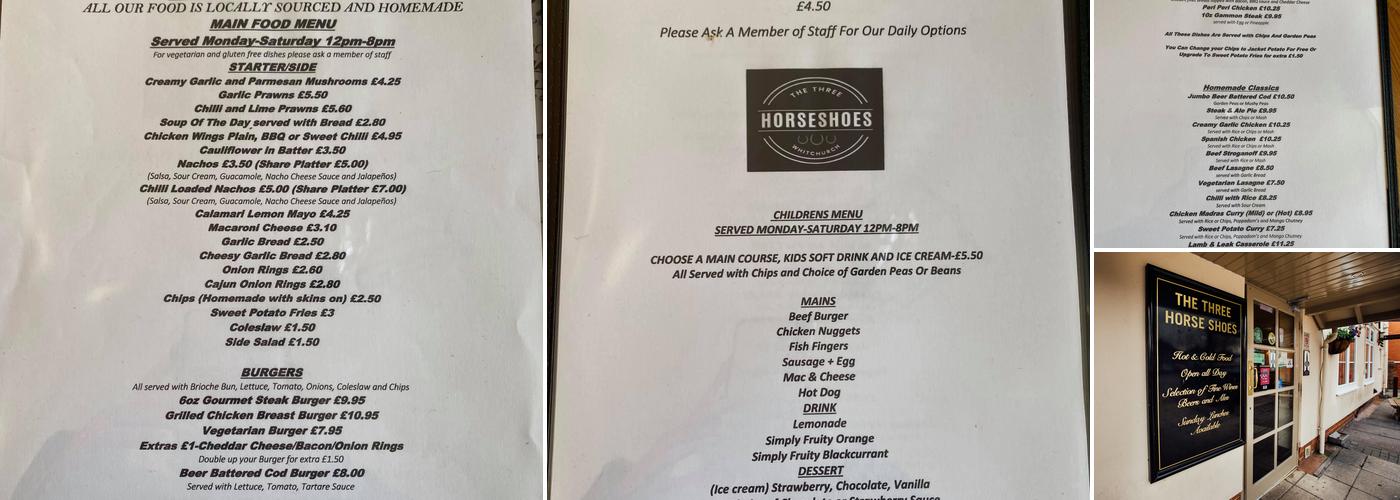 Three Horse Shoes Menu