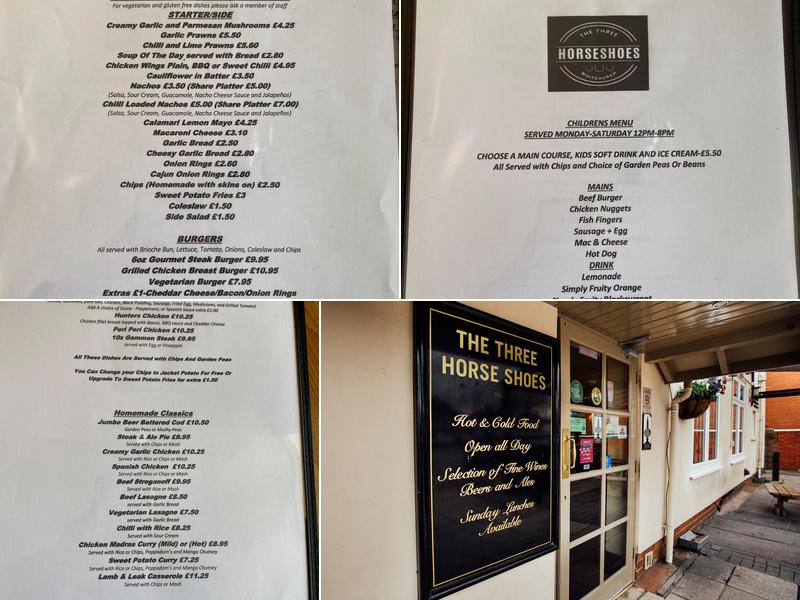 Three Horse Shoes Menu