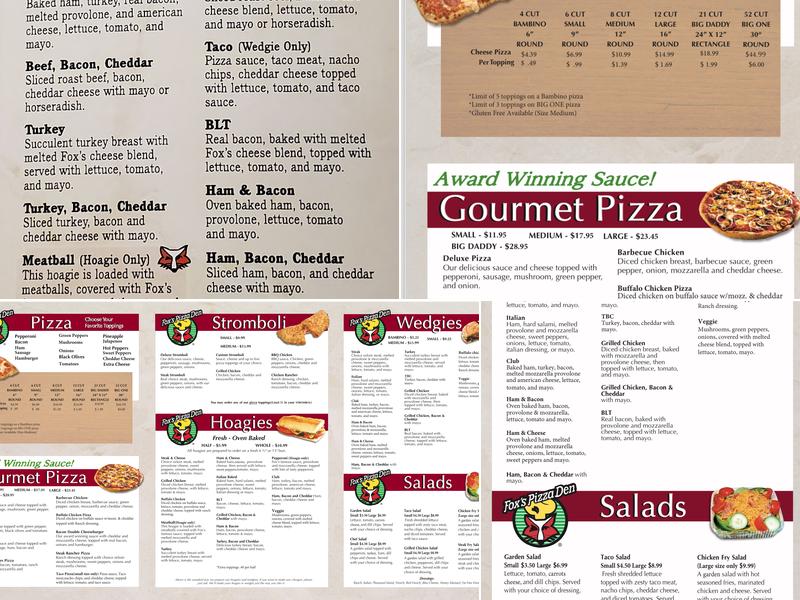 Fox's Pizza Den Menu