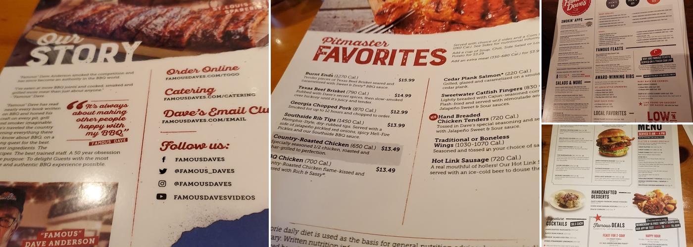 Famous Dave's Bar-B-Que Menu