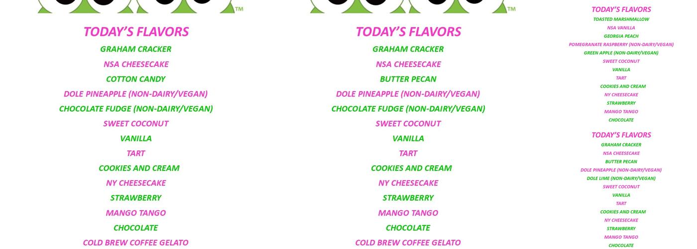 sweetFrog Menu