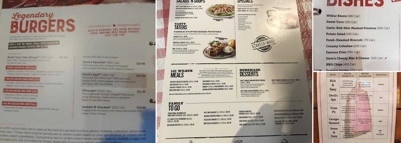 Famous Dave's Bar-B-Que Menu