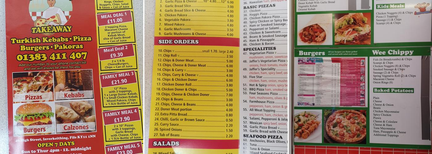 Papa Jaffer's Inverkeithing Menu