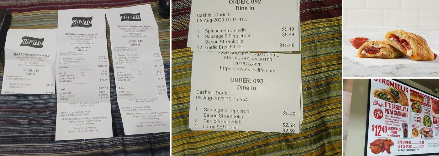 Sbarro Menu