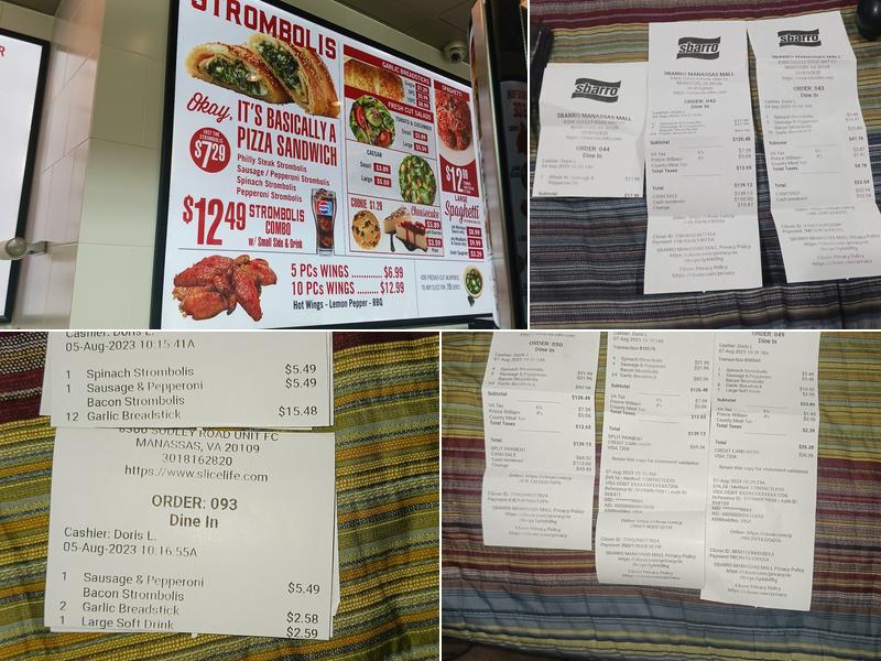 Sbarro Menu