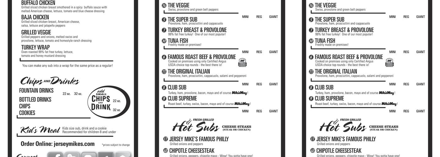 Jersey Mike's Subs Menu