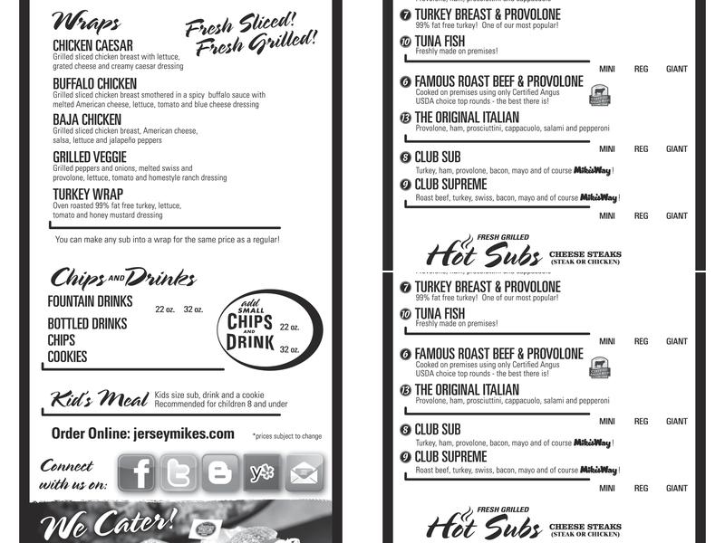 Jersey Mike's Subs Menu