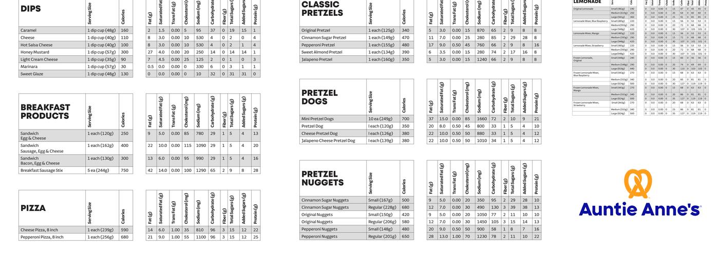 Auntie Anne's Menu