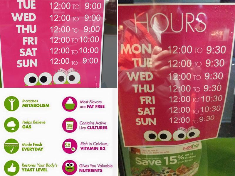 sweetFrog Premium Frozen Yogurt Menu