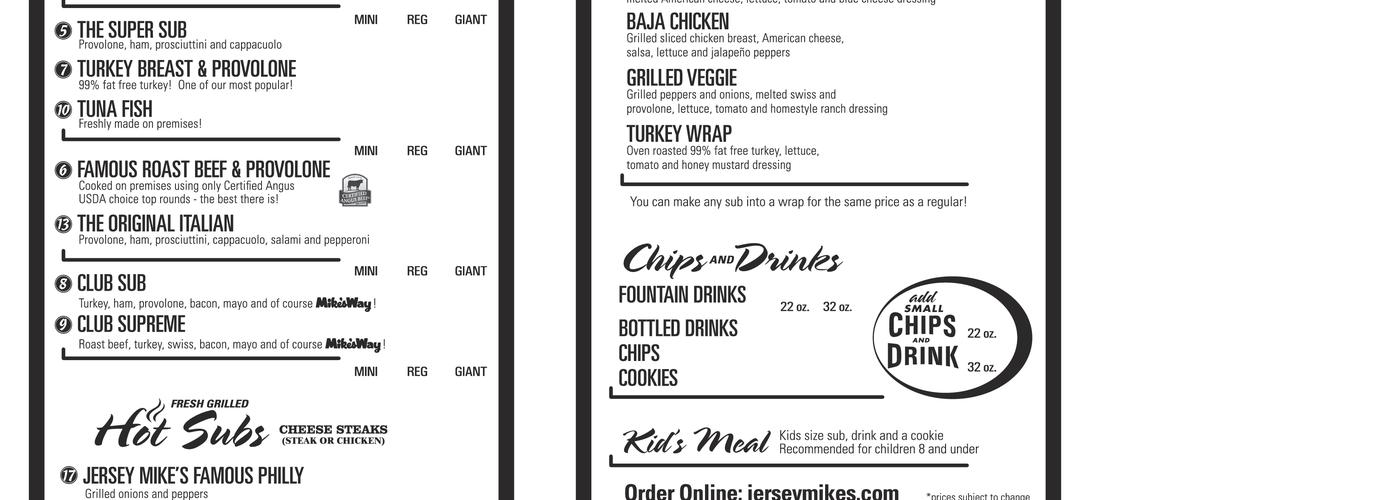 Jersey Mike's Subs Menu