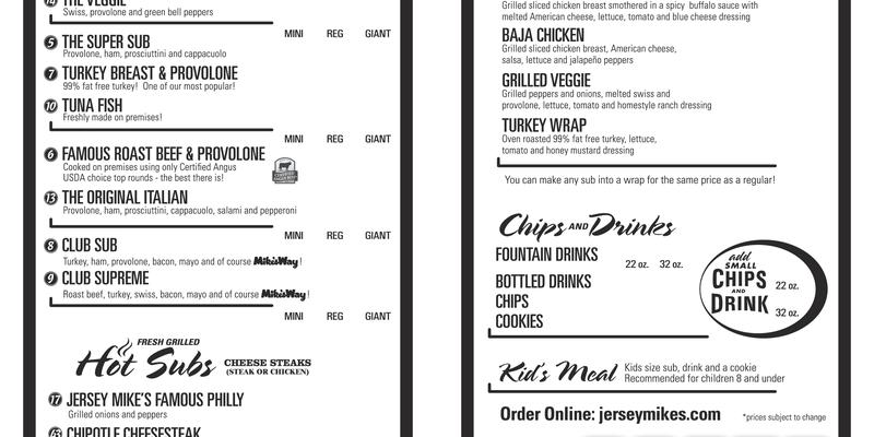 Jersey Mike's Subs Menu