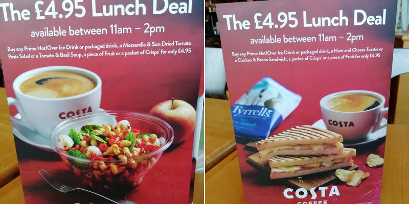 Costa Coffee Menu