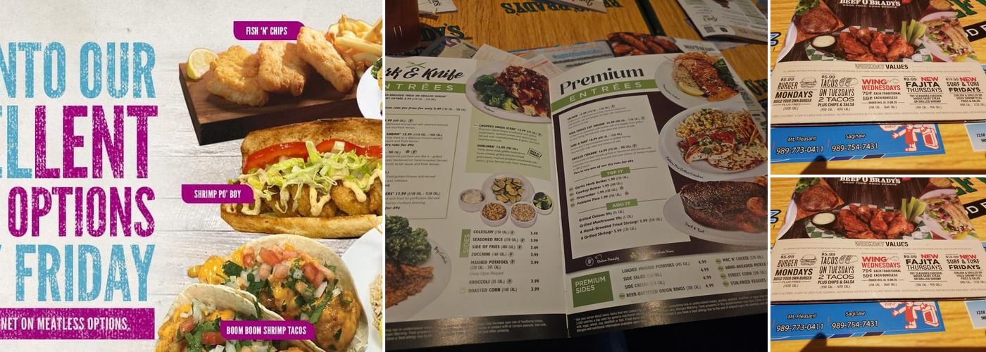 Beef 'O' Brady's Menu