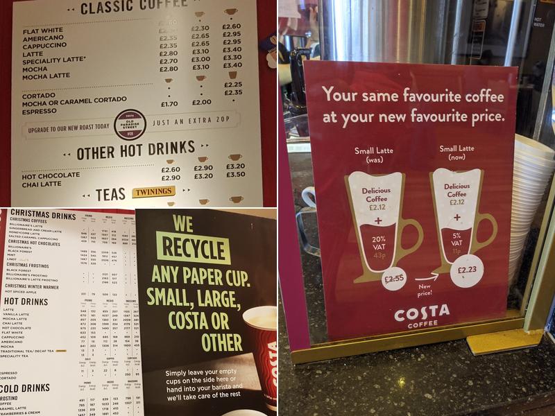 Costa Coffee Menu