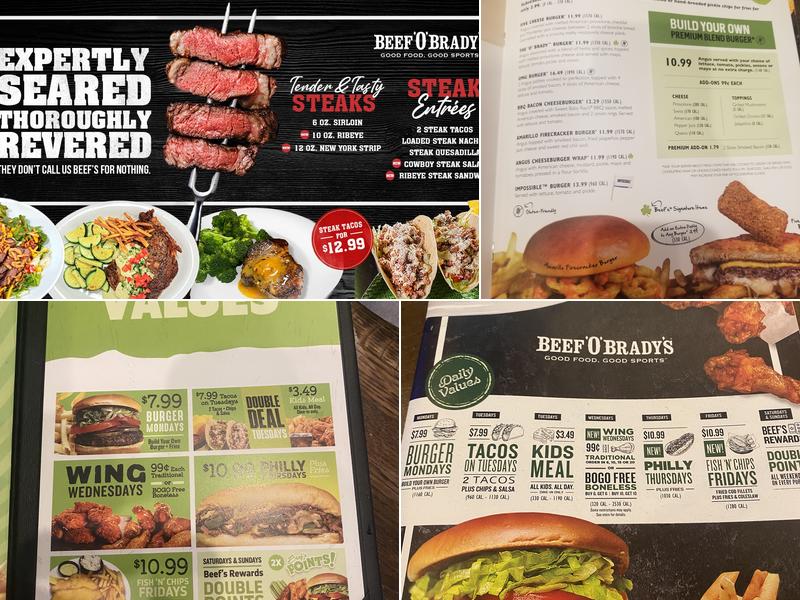 Beef 'O' Brady's Menu