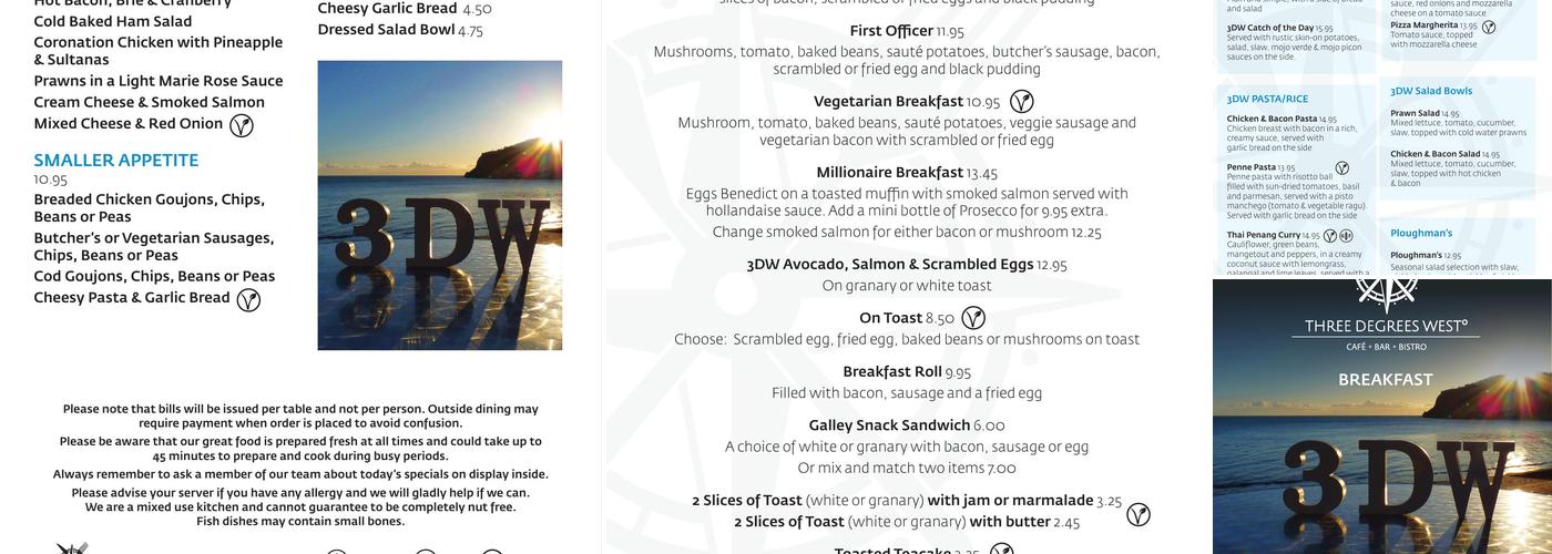Three Degrees West Menu