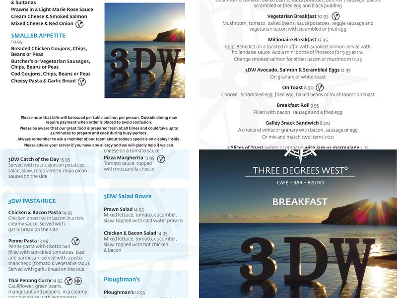 Three Degrees West Menu