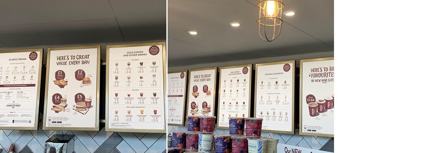 Costa Coffee Menu