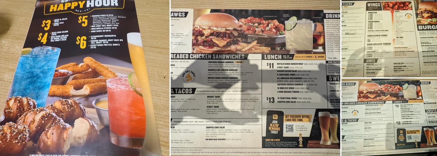 Buffalo Wild Wings Menu