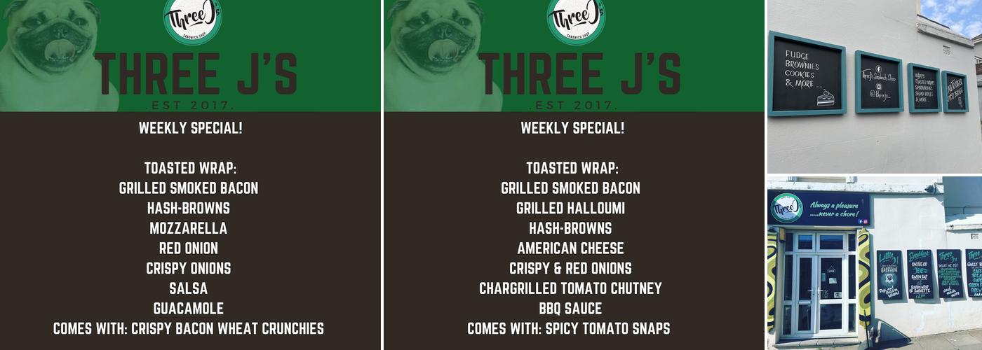 Three J’s Sandwich Shop Menu