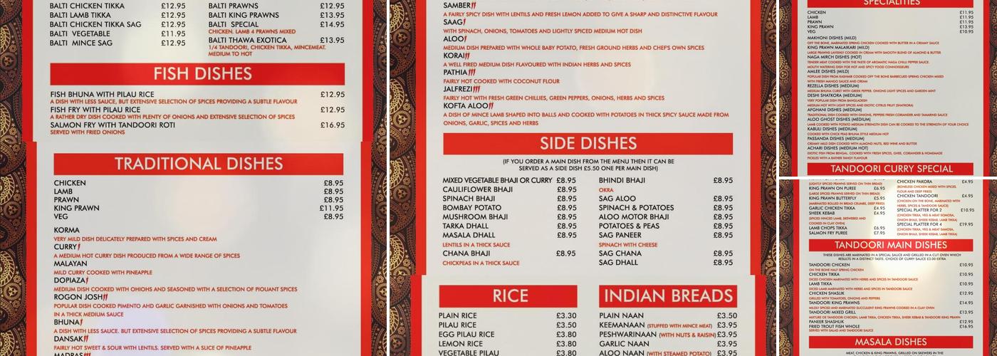 Monsoons Indian Restaurant Menu