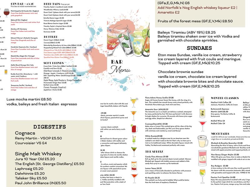 The Three Tuns Menu
