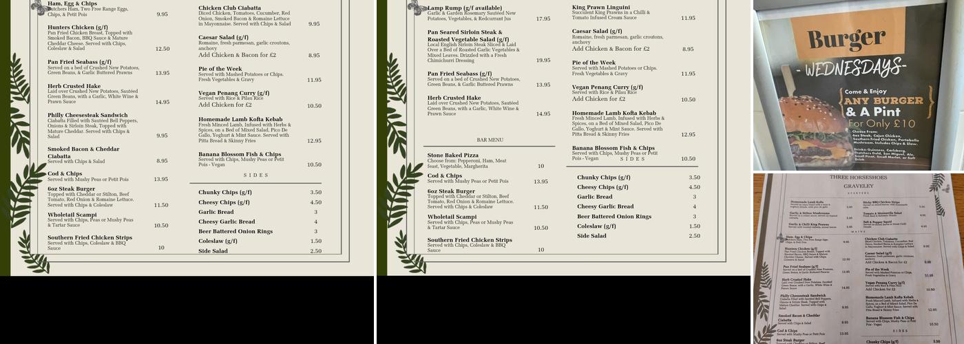 Three Horseshoes Menu