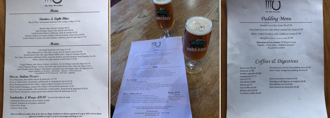 The Three Horseshoes Menu