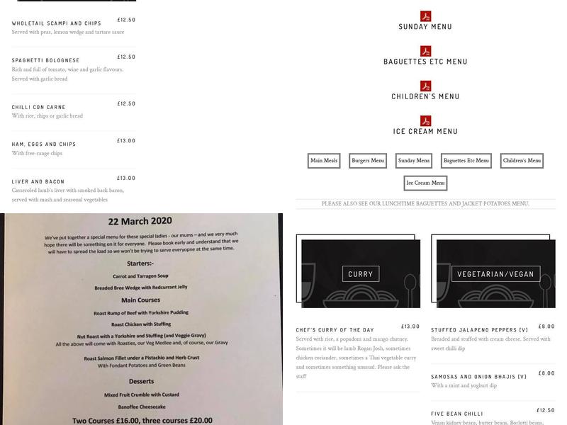 The Three Horseshoes Menu