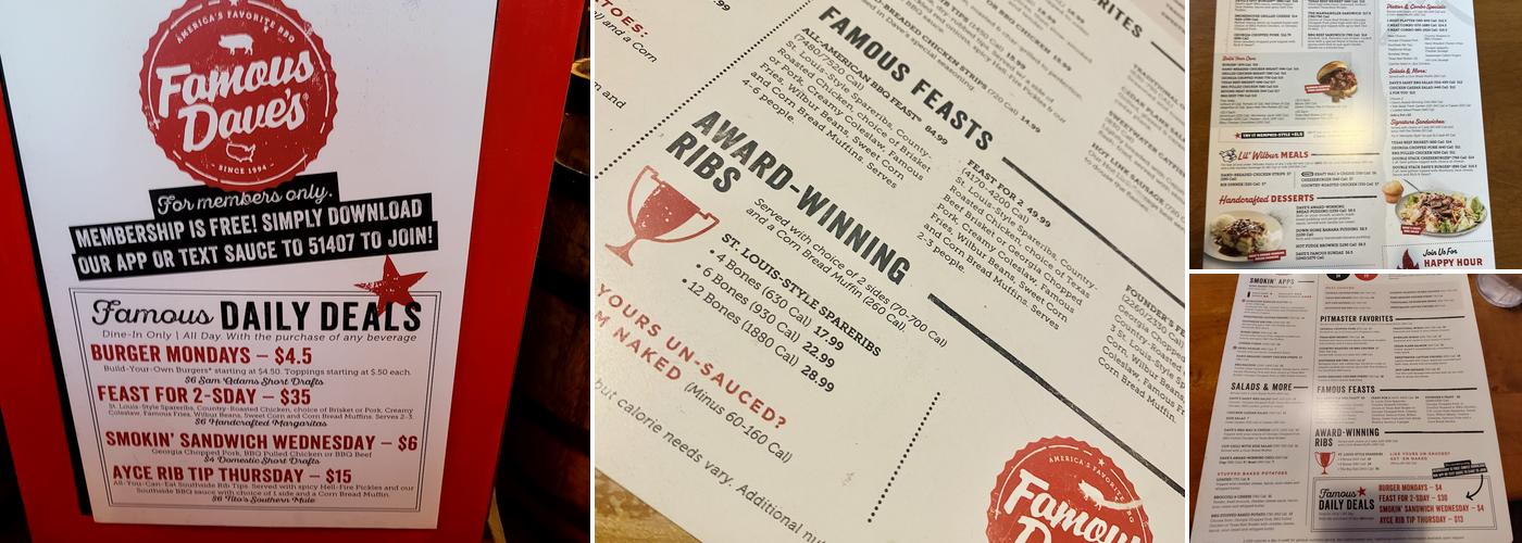 Famous Dave's Bar-B-Que Menu