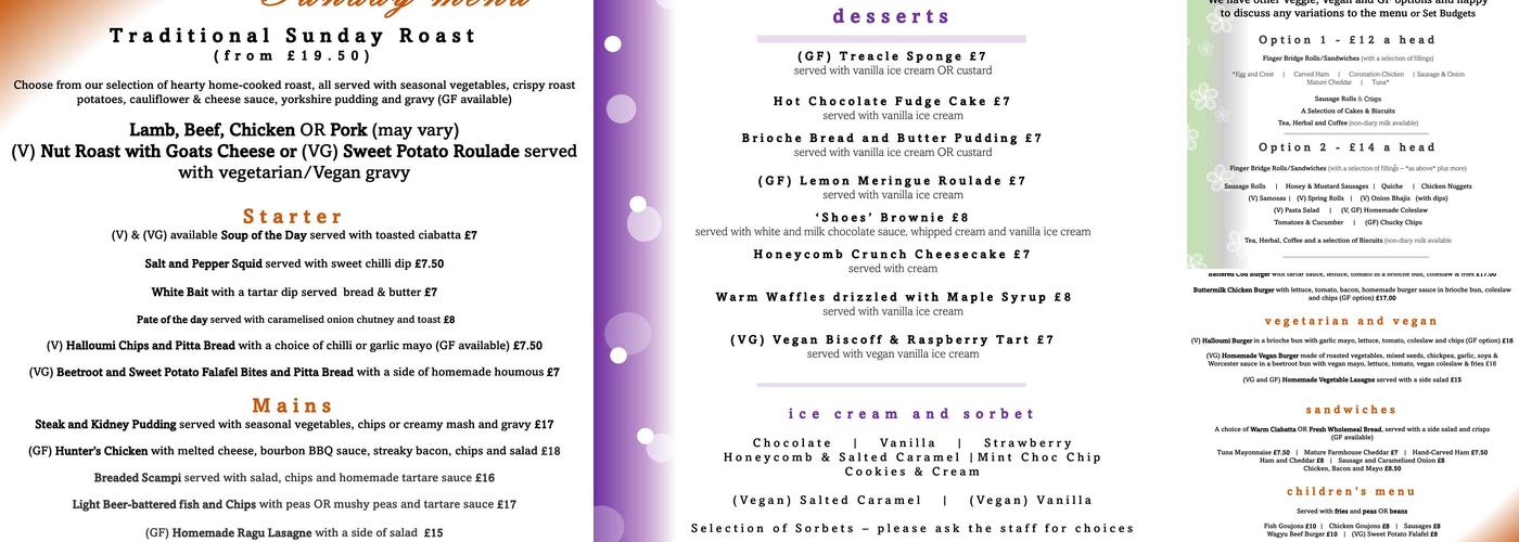 The Three Horseshoes Menu