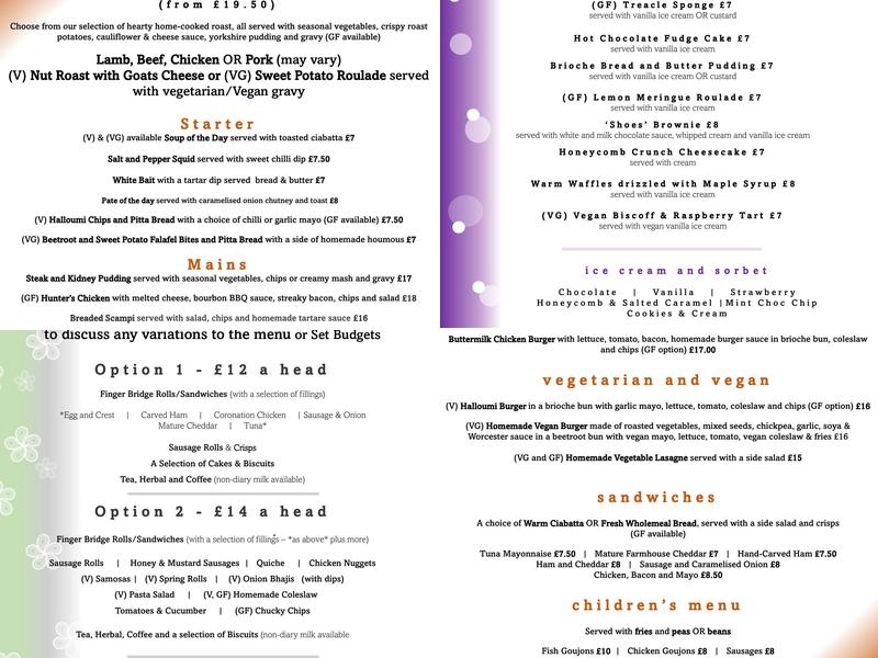 The Three Horseshoes Menu