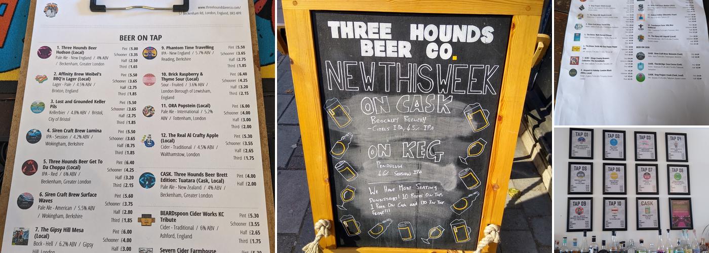 Three Hounds Beer Cafe & Bottle Shop Menu