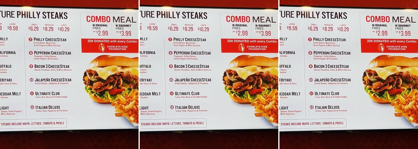 Charleys Cheesesteaks Menu