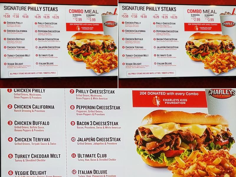 Charleys Cheesesteaks Menu