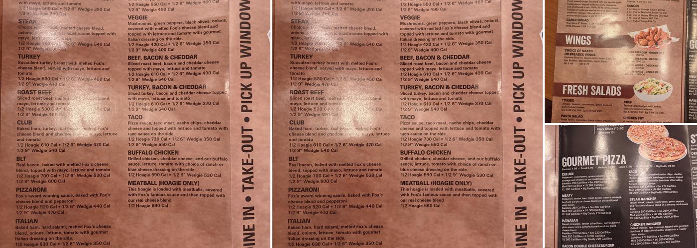 Fox's Pizza Den Menu