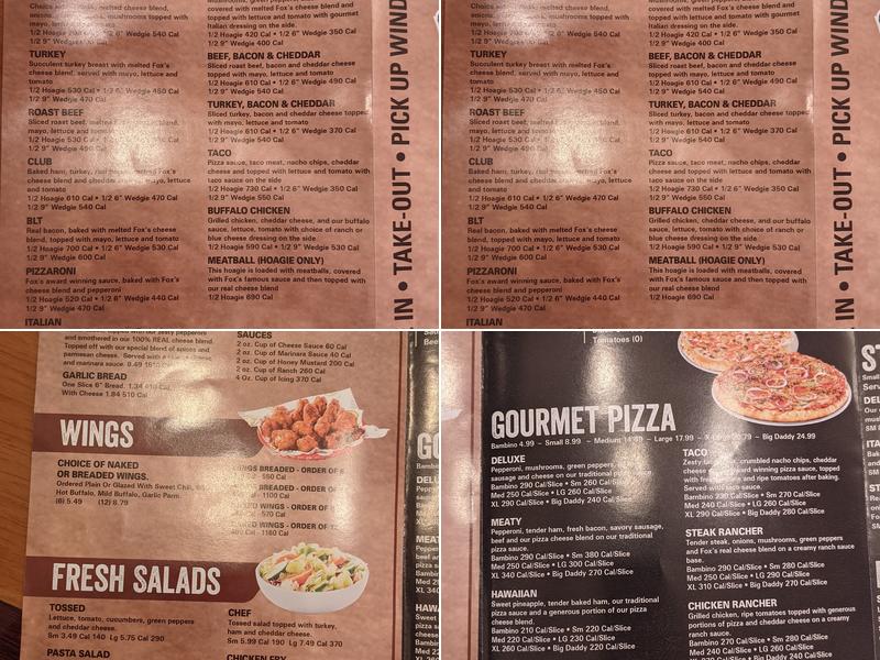 Fox's Pizza Den Menu